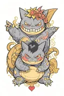 gengar hugging snorlax tattoo design idea