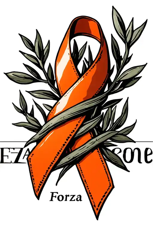 Cancer orange cancer ribbon wrapped in olive tree banches add the word forza tattoo design idea