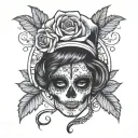 nurse sugar skull rose hair tattoo design idea