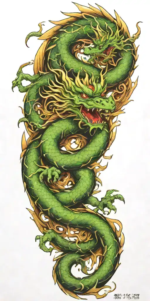 chinese wood dragon wrapped featuring elements of strength wisdom fairness with forest and wood elements tattoo design idea