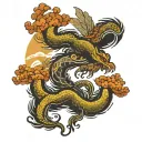 Phoenix rising with clouds and snake wrapped around bonsai tree tattoo design idea