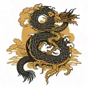 Phoenix rising with clouds and snake wrapped around bonsai tree tattoo design idea