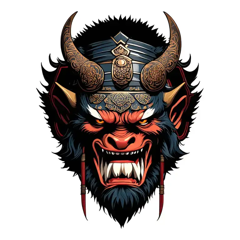 Samurai Head oni tax tattoo design idea