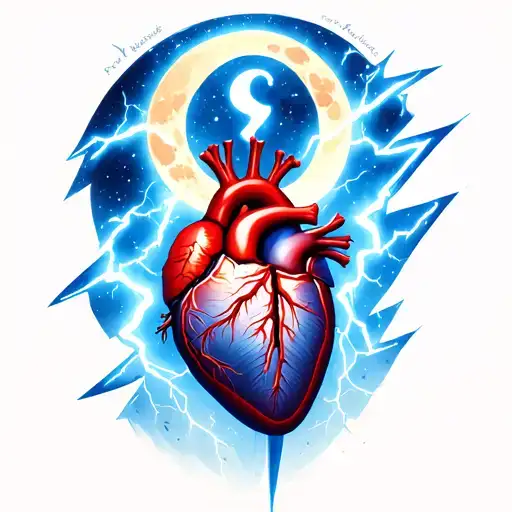 lightnig bolt with moon and human heart anatomy  tattoo design idea