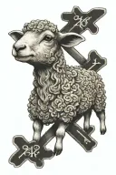 lamb, cross, he left the 99 for me vintage tattoo design idea