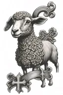 lamb, cross, he left the 99 for me vintage tattoo design idea