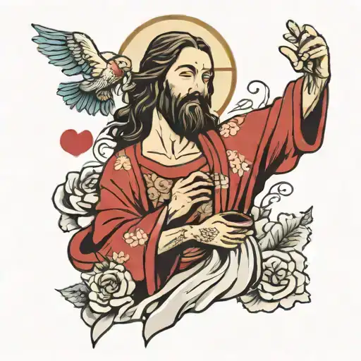 jesus with japanese coi with japanese love tattoo design idea