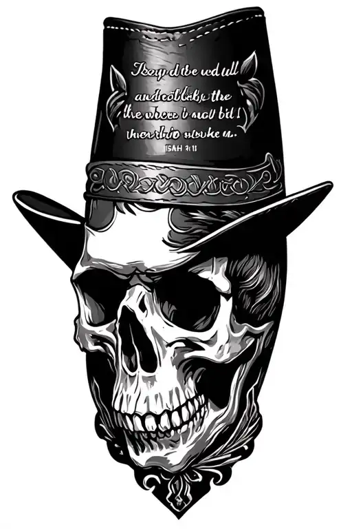 tooled leather sleeve with cowboy skull and bible verse Isiah 41:10 tattoo design idea