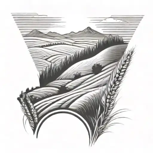 wheat field rolling hills landscape tattoo design idea