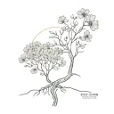 tree of life with marigolds and cosmos flower tattoo design idea