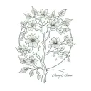 tree of life with marigolds and cosmos flower tattoo design idea