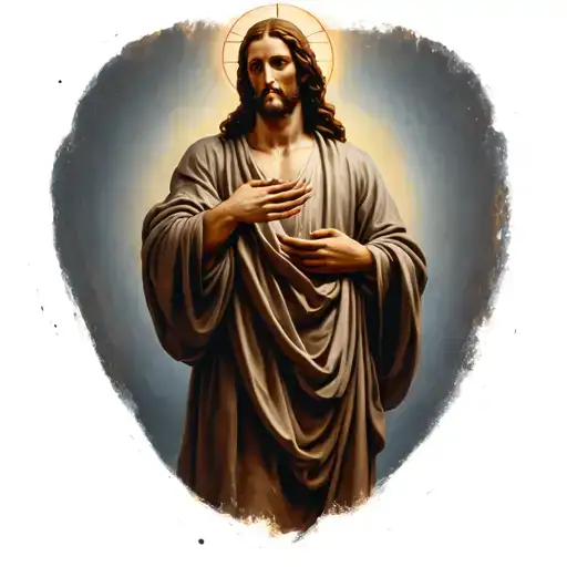 christ, standing, profile, wearing robes, nail holes visible in hands and feet  tattoo design idea