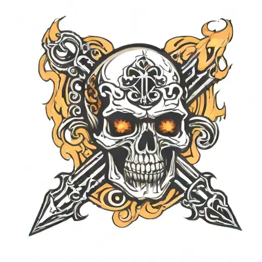 Hot rod flames skull tattoo design idea