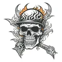 Hot rod flames skull tattoo design idea