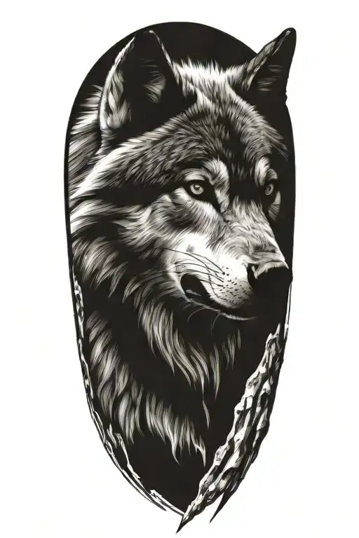 wolf head sideways tattoo design idea