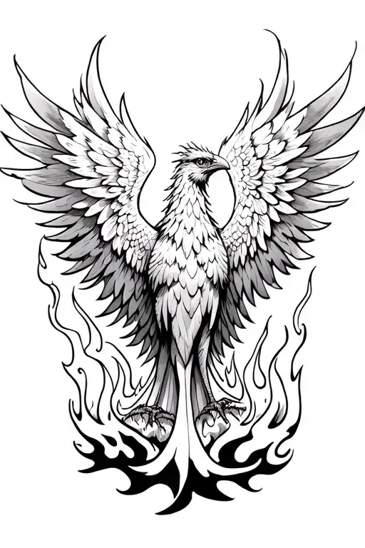 burning wing of a phoenix rising from the ashes symbolizing rebirth with flames tattoo design idea