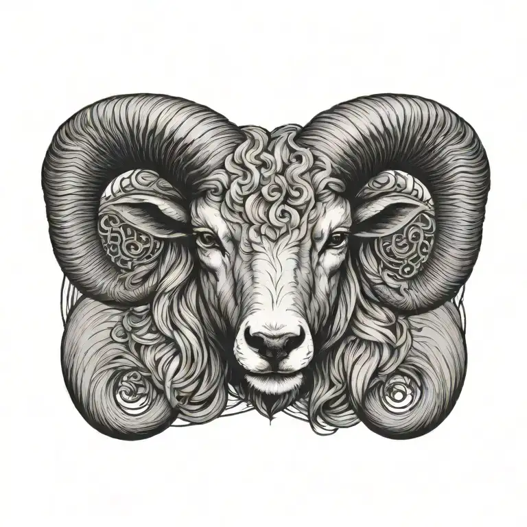 Aries in realistic and geometric style tattoo design idea