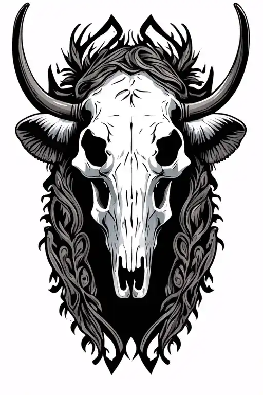 tooled leather western cow skull tattoo design idea