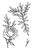 cute simple design of a rose and rosemary sprig side by side fine line black and white tattoo for girls  tattoo design idea