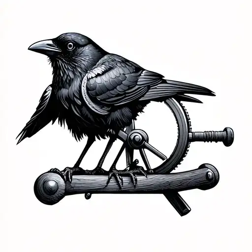 a crow with a spinning wheel tattoo design idea