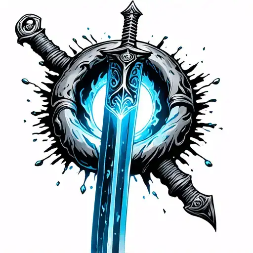 sword going through a blue diabetic ring tattoo design idea