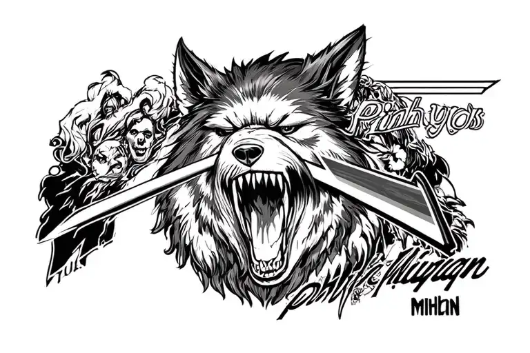 pink floyd combine with Michigan wolverines black and white tattoo design idea