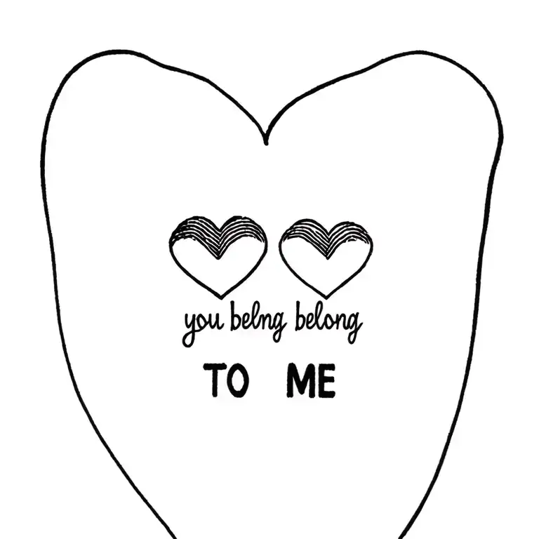 Two fingerprints in the form of heart and under that text you belong to me with a very small lip tattoo design idea