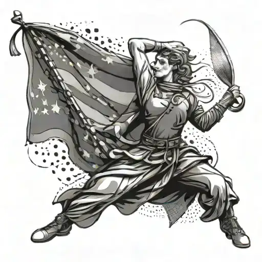 A dynamic tattoo design of a color guard performer twirling a whisk, combining your interests in color guard and culinary arts in a unique way tattoo design idea