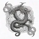 A mythical dragon with two heads intertwined with intricate Celtic knots tattoo design idea