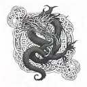 A mythical dragon with two heads intertwined with intricate Celtic knots tattoo design idea
