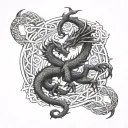 A mythical dragon with two heads intertwined with intricate Celtic knots tattoo design idea