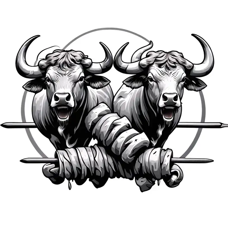 bulls on kebab skewer tattoo design idea