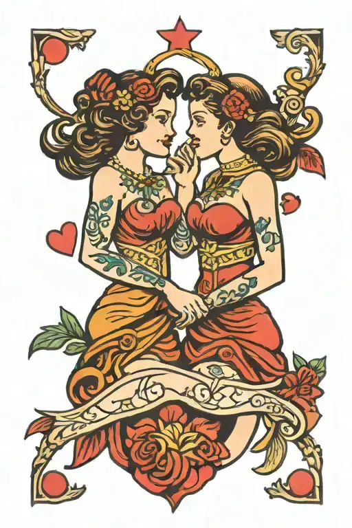 Gemini sisters holding hands tattoo design idea