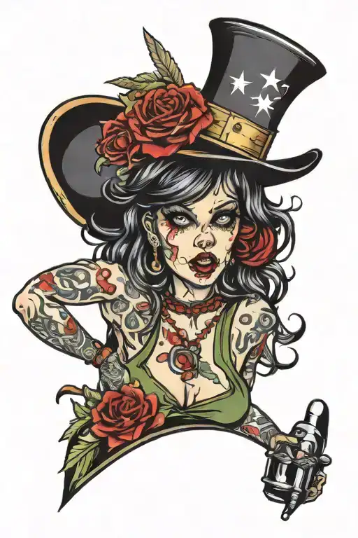 zombie roller derby girl standing tattoo design idea