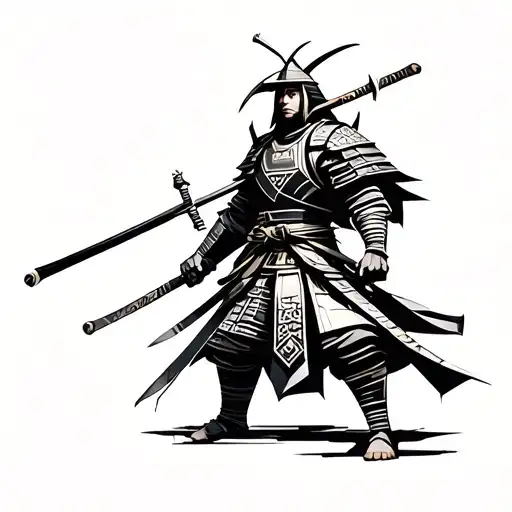 samurai warrior geometric design incorporating elements of technology tattoo design idea