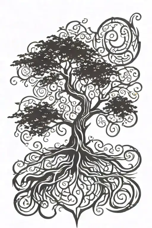 tribal tree/plant roots tattoo stencil. with a tree symbol in the upper center middle tattoo design idea