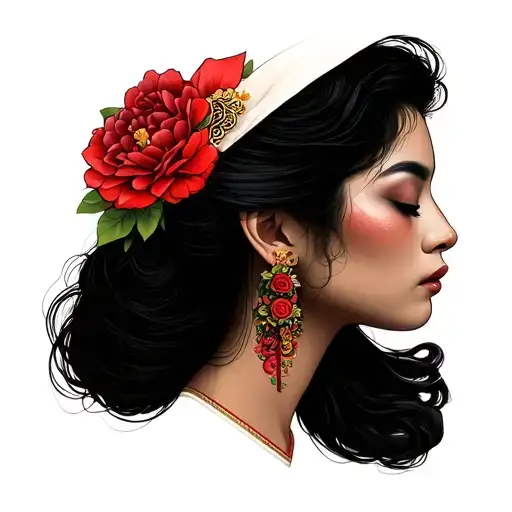 japanese mexican lady head profile tattoo design idea