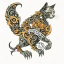 combine schrödinger's cat with the chaos theory and fractals of it and the text "scientia vincere tenebras" tattoo design idea