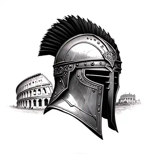 gladiator helmet with the colosseum in the background  tattoo design idea