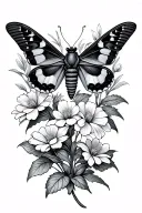 moth, plants flower tattoo design idea