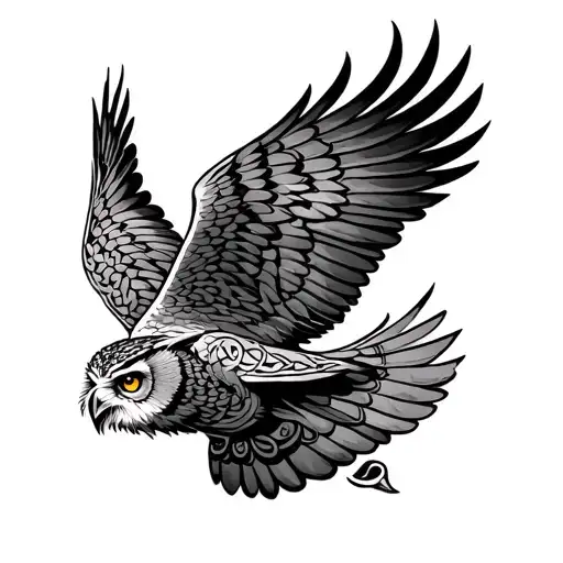 Celtic owl flying tattoo design idea