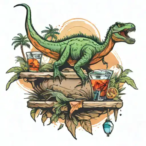 A butts-themed tattoo with a hidden martini glass and dinosaur silhouette tattoo design idea