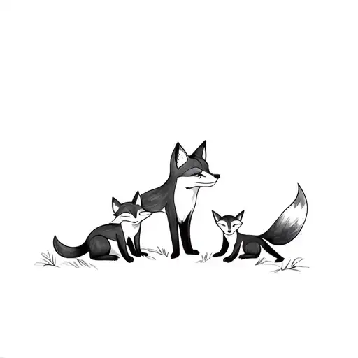 mom fox with two baby foxes playing tattoo design idea