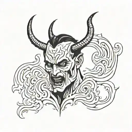 middle-aged man standing staring at a white wall with a demonic shallow coming up the wall behind him. It looks like it  tattoo design idea