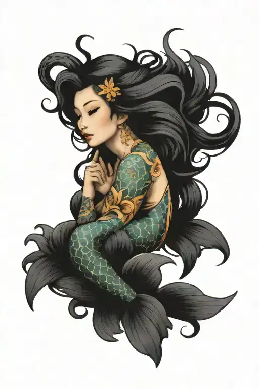Pisces mermaid tattoo design idea
