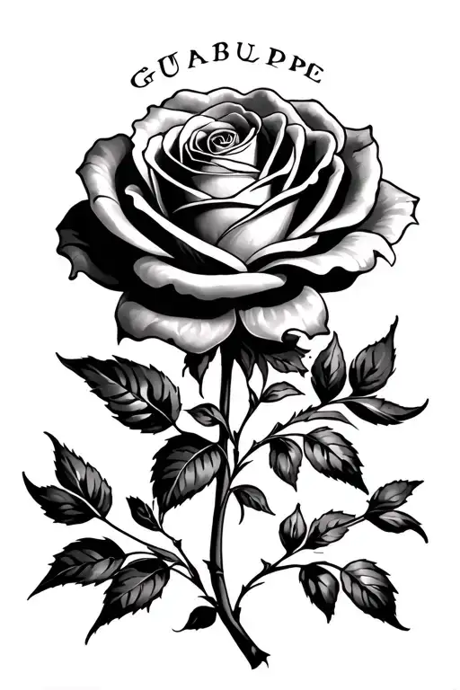 guadalupe above a rose flower tattoo design idea