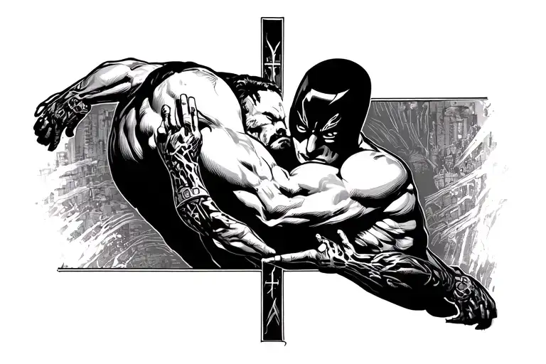 Daredevil hugging cross tattoo design idea