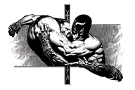Daredevil hugging cross tattoo design idea