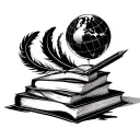 stacked books with globe on top and feather ink pen and an open book tattoo design idea
