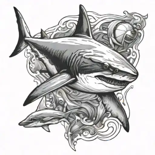 3d shark, marine world, manta ray, realistic tattoo design idea